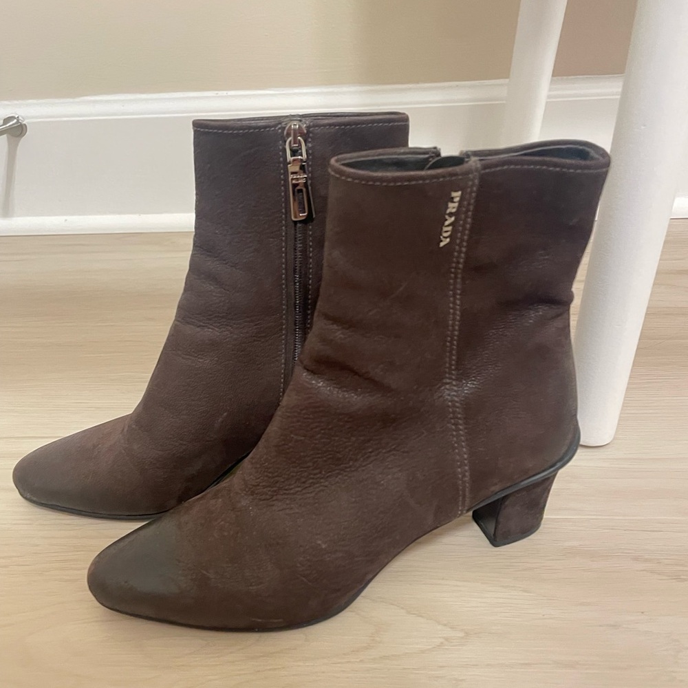 Prada Dark Brown Ankle Booties Authentic